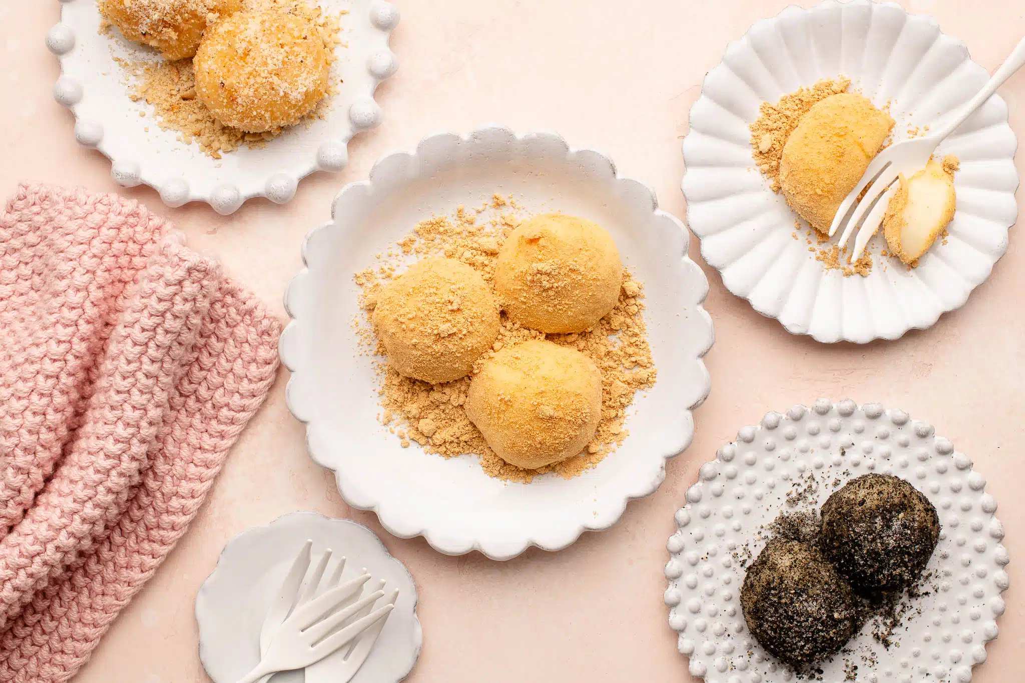 homemade mochi on white plates